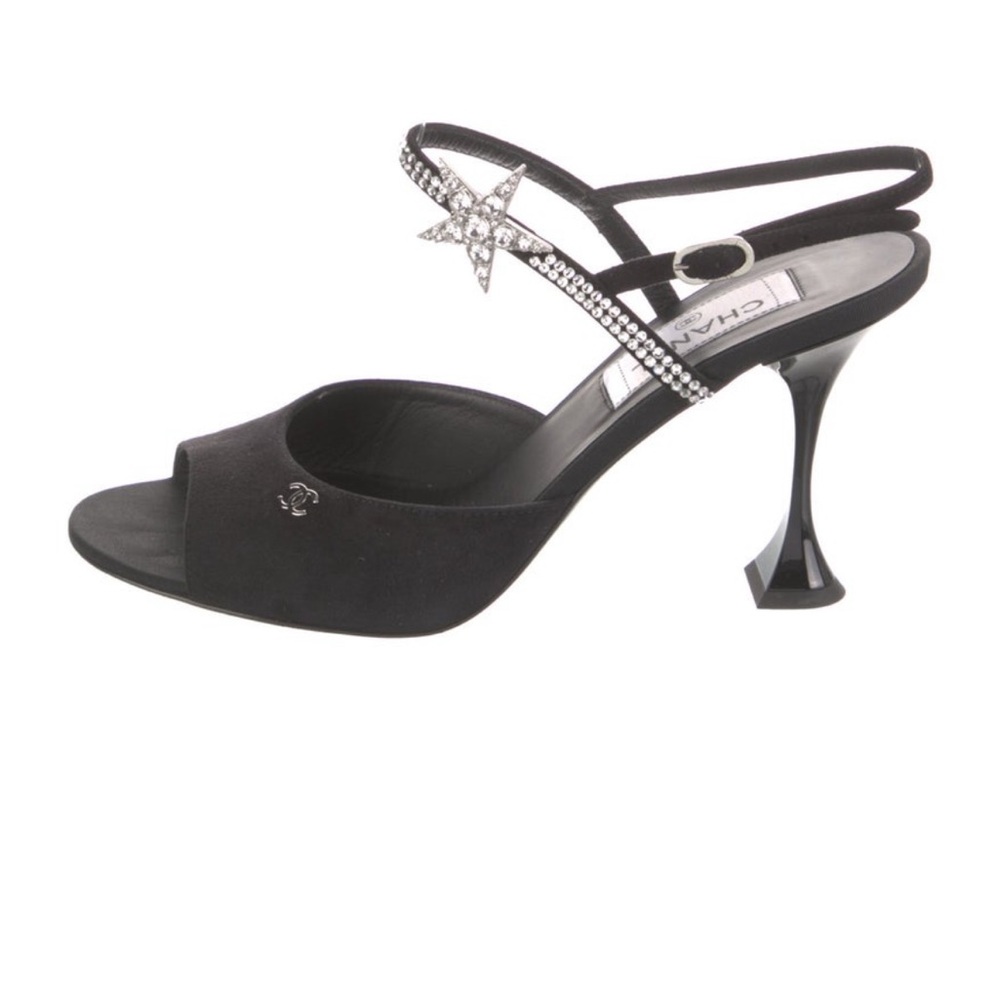 38.5 CHANEL Black Crystal Star Slingback Heels - Picture 2 of 11